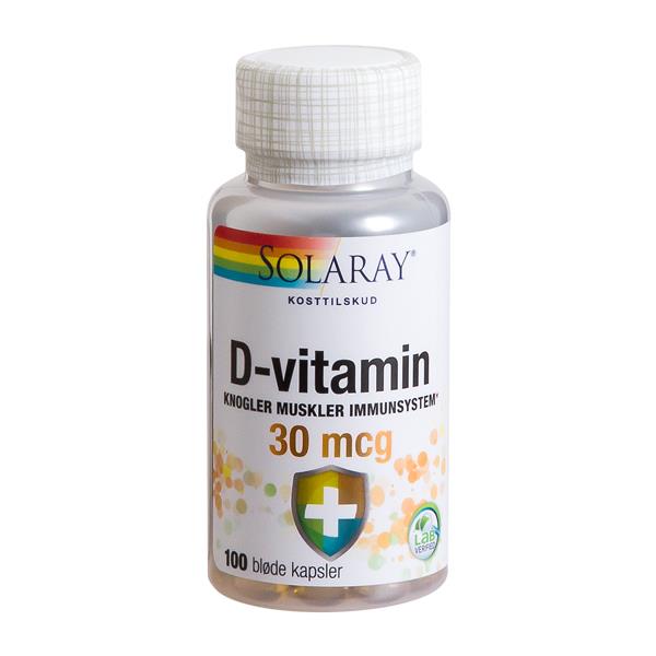 D-vitamin 30 mcg Solaray 100 kapsler